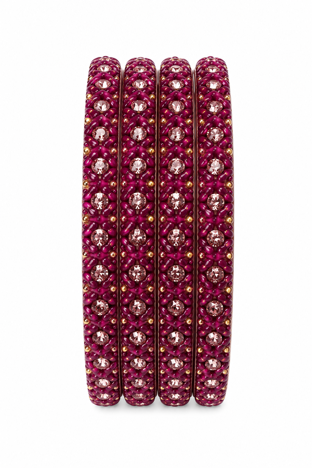 Golden Engraved Bangles - Magenta