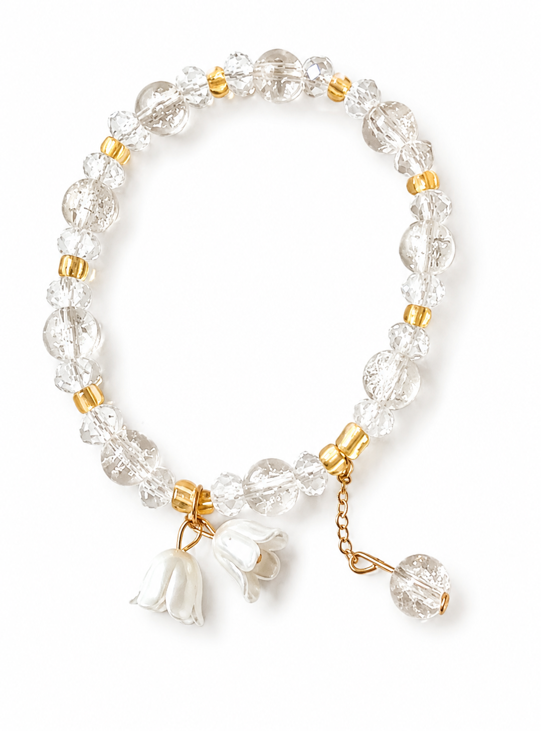 White Crystal and Gold Charm Bracelet