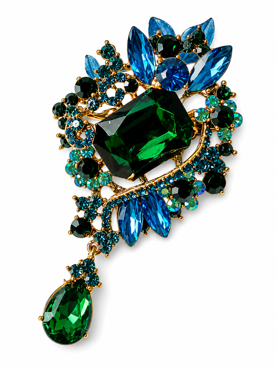 Ornate Emerald and Sapphire Brooch
