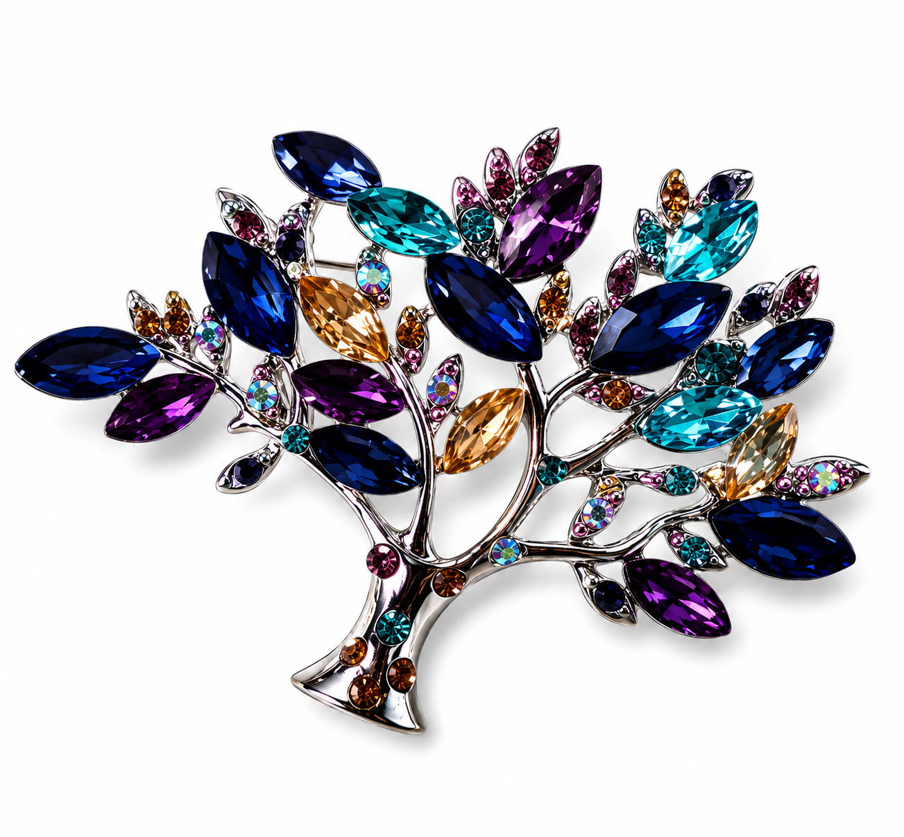 Gemstone Leaf Cluster Brooch