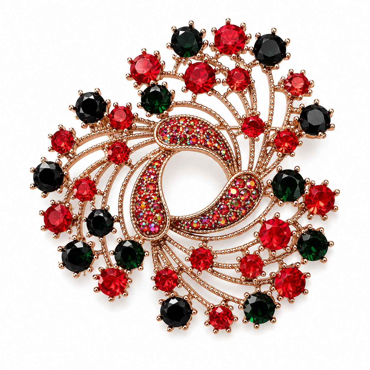 Rose-Gold Emerald Gemstone Brooch