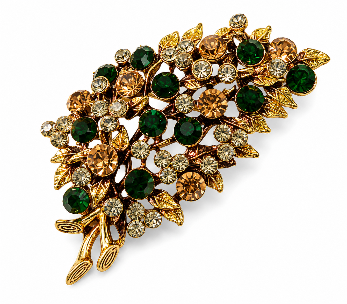 Gold Garnet Botanical Brooch