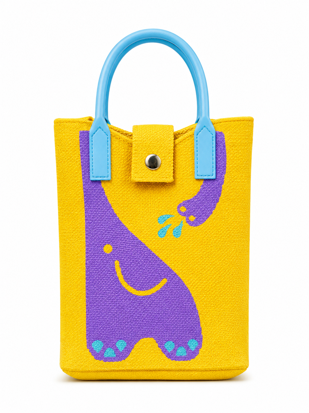 Bright Yellow Tote with Playful Elephant Mobile pouch