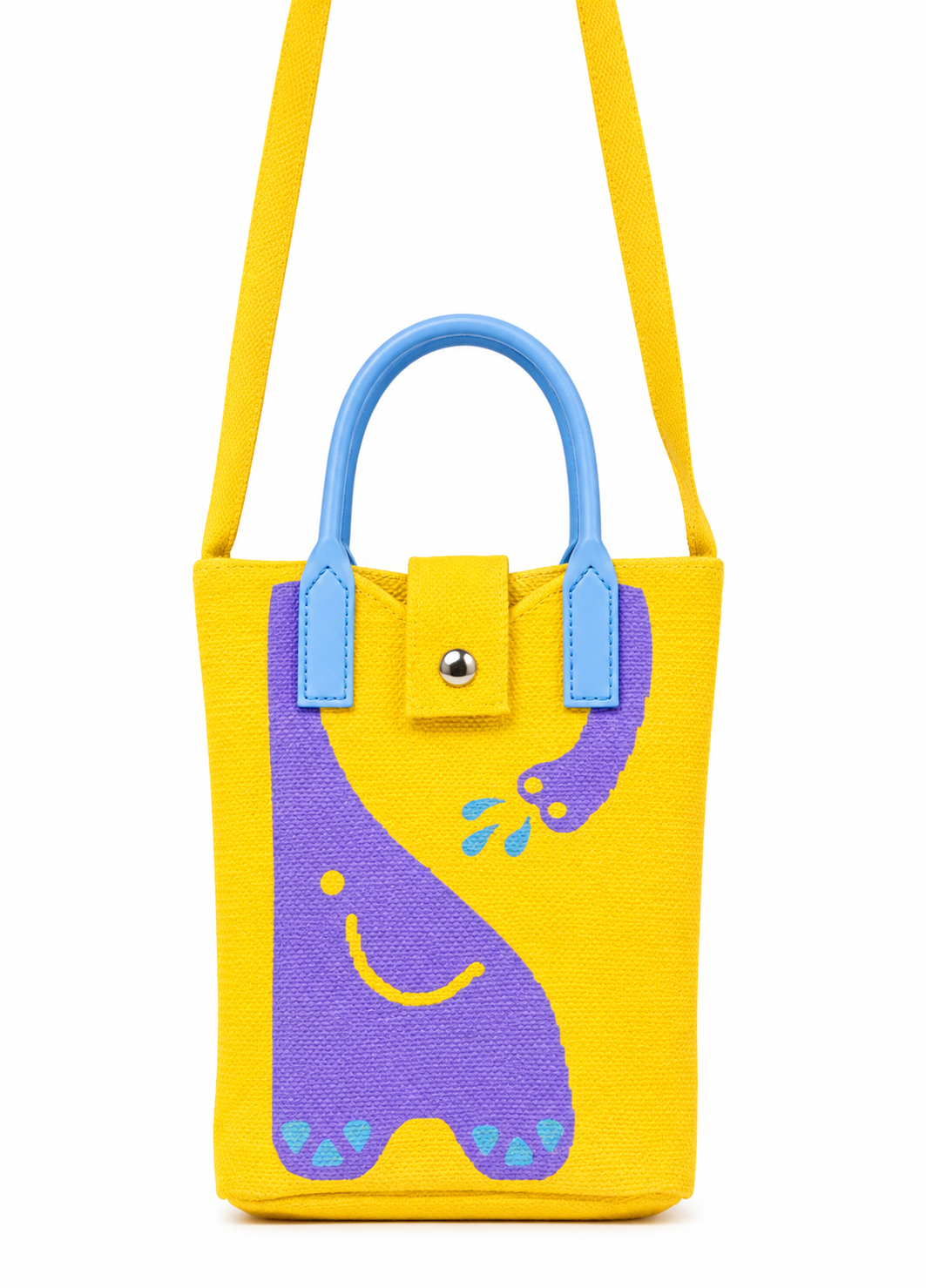 Bright Yellow Tote with Playful Elephant Mobile pouch