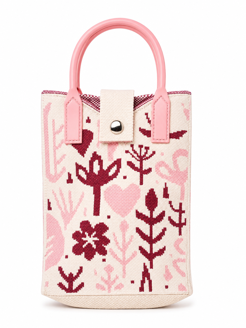 Pink and Burgundy Botanical Tote Mobile pouch