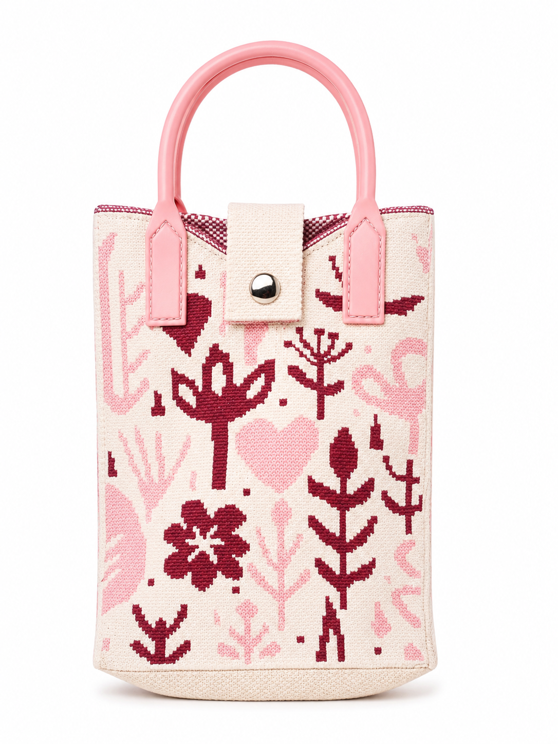Pink and Burgundy Botanical Tote Mobile pouch