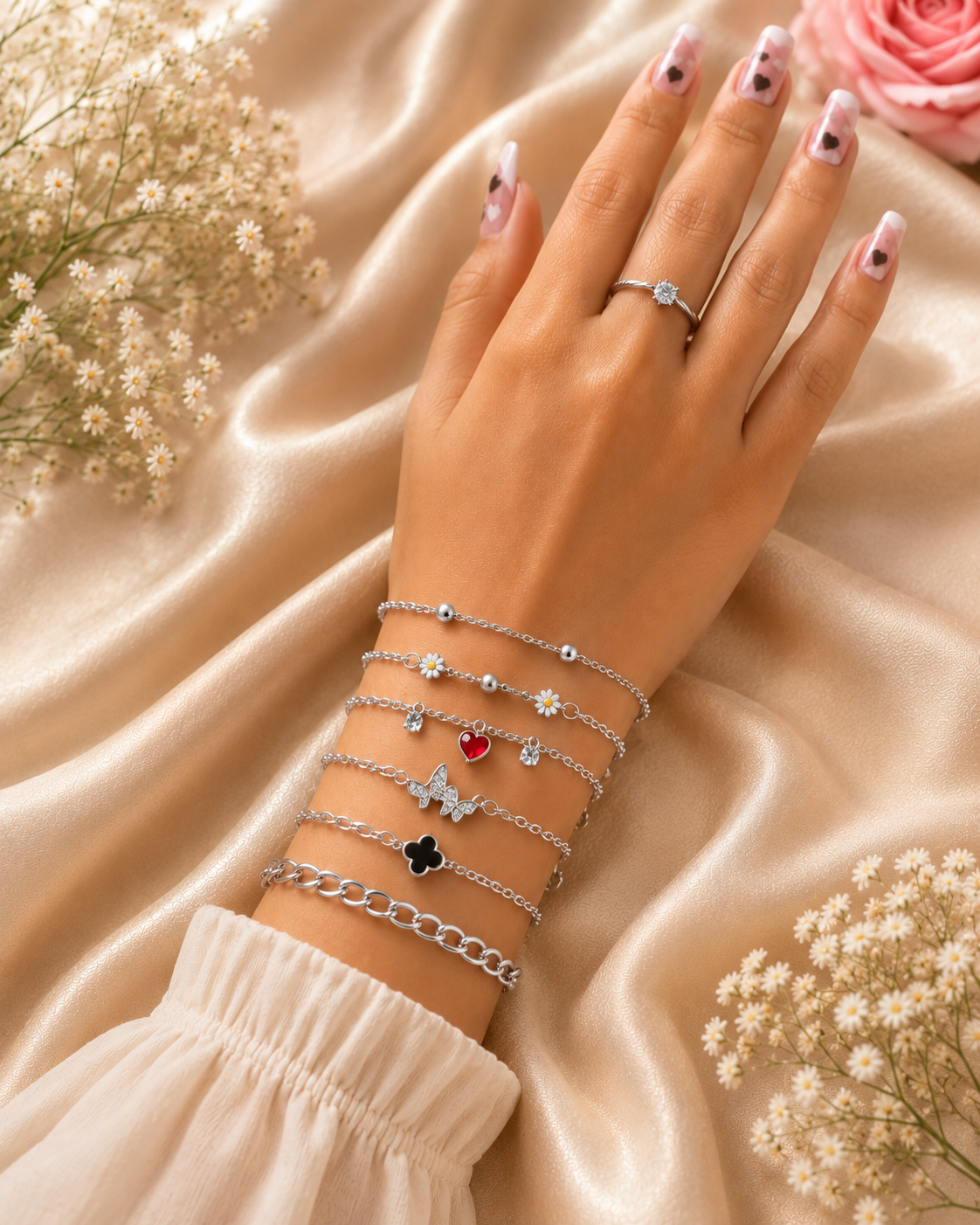 6 pcs Bracelets - Silver