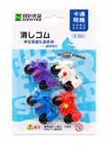 Toy motorcycle erasers in packaging