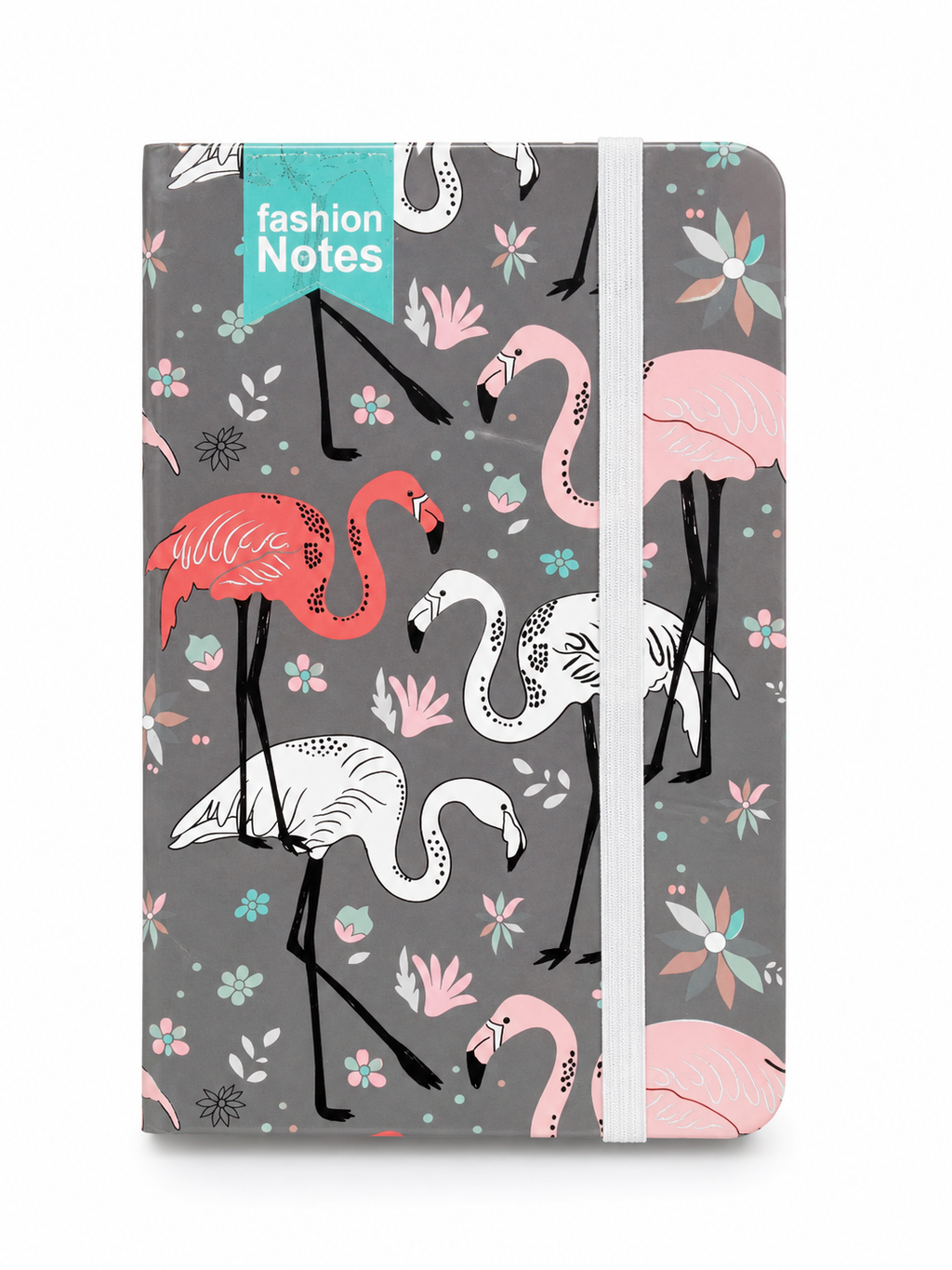 Flamingo-patterned notebook with elastic strap