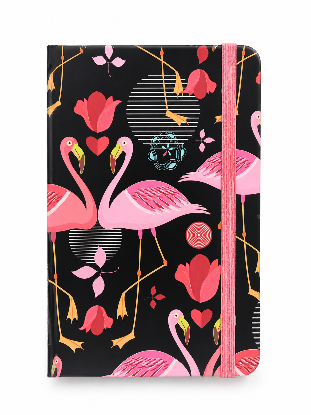 Flamingo-patterned notebook with elastic strap
