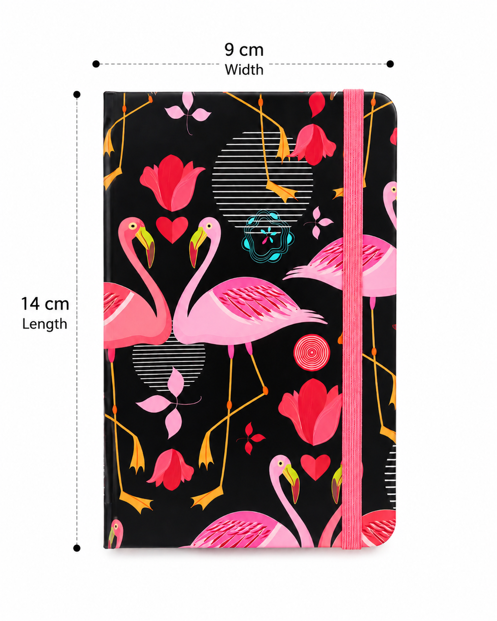 Flamingo-patterned notebook with elastic strap