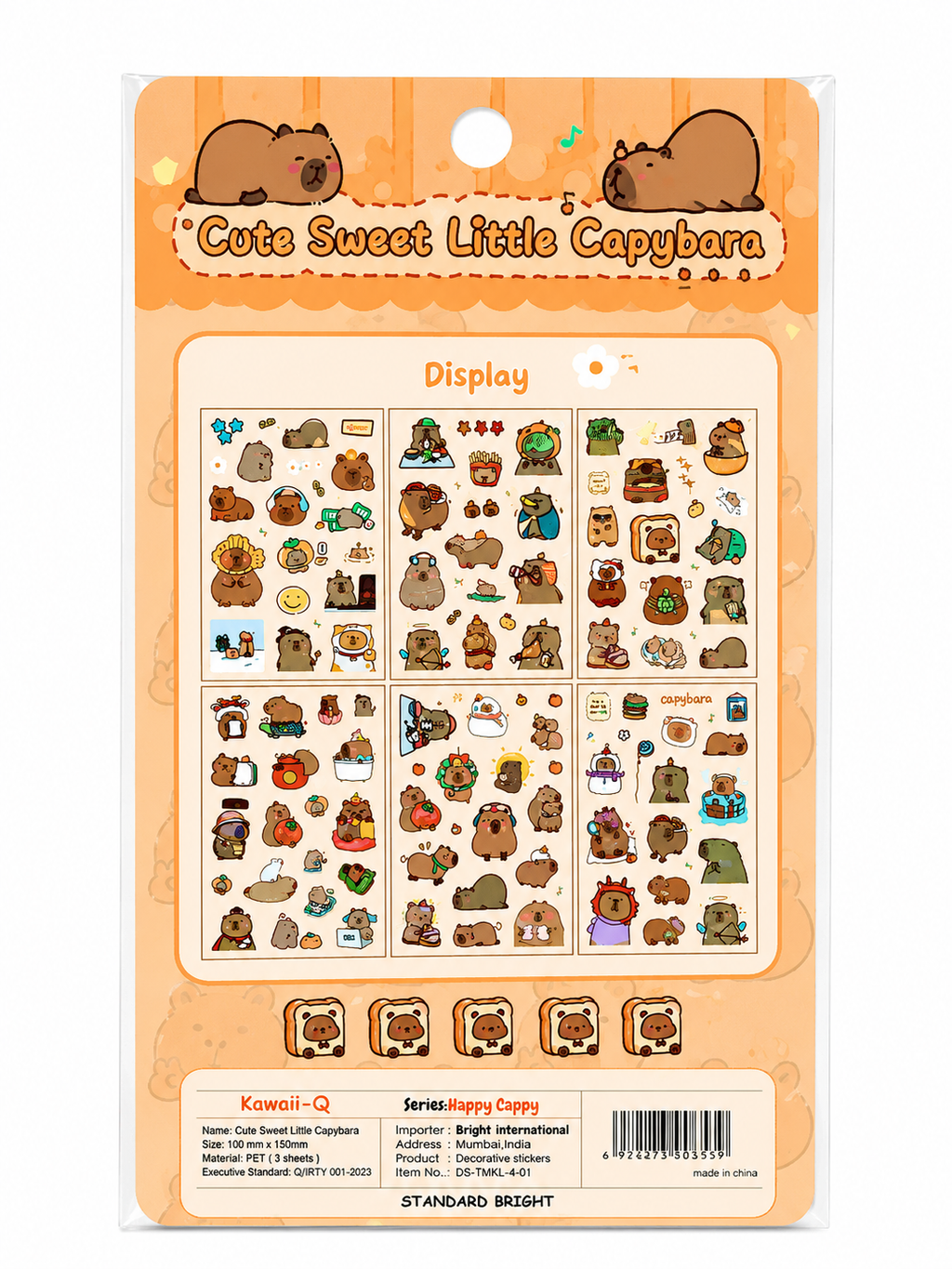 Kawaii sticker set with capybara - 6 Sheet