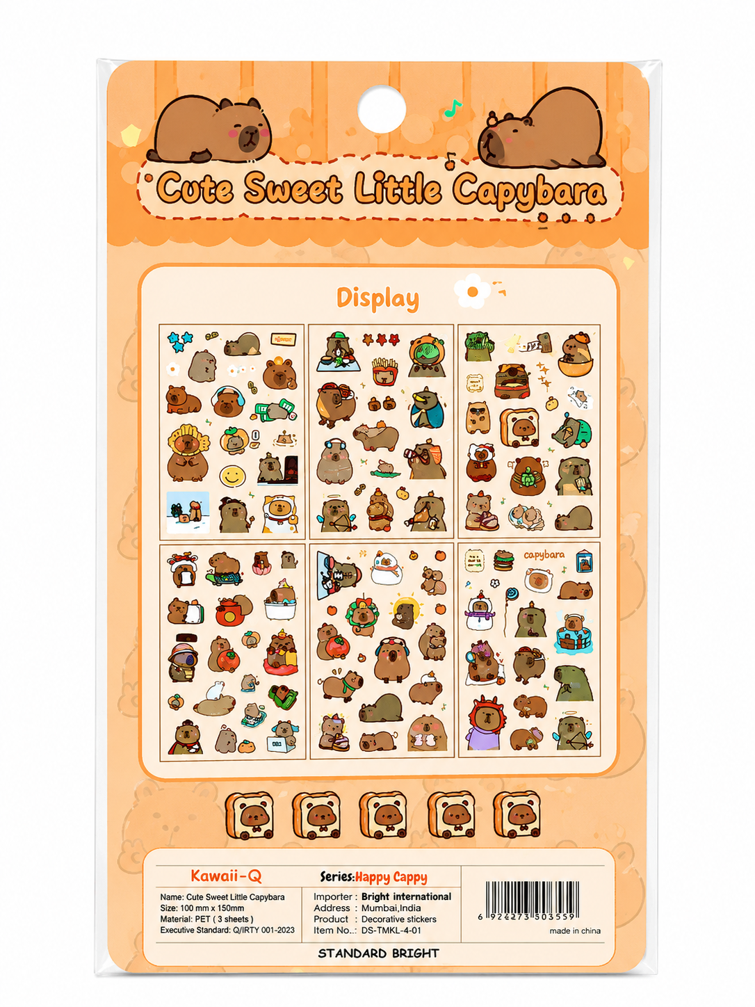 Kawaii sticker set with capybara - 6 Sheet