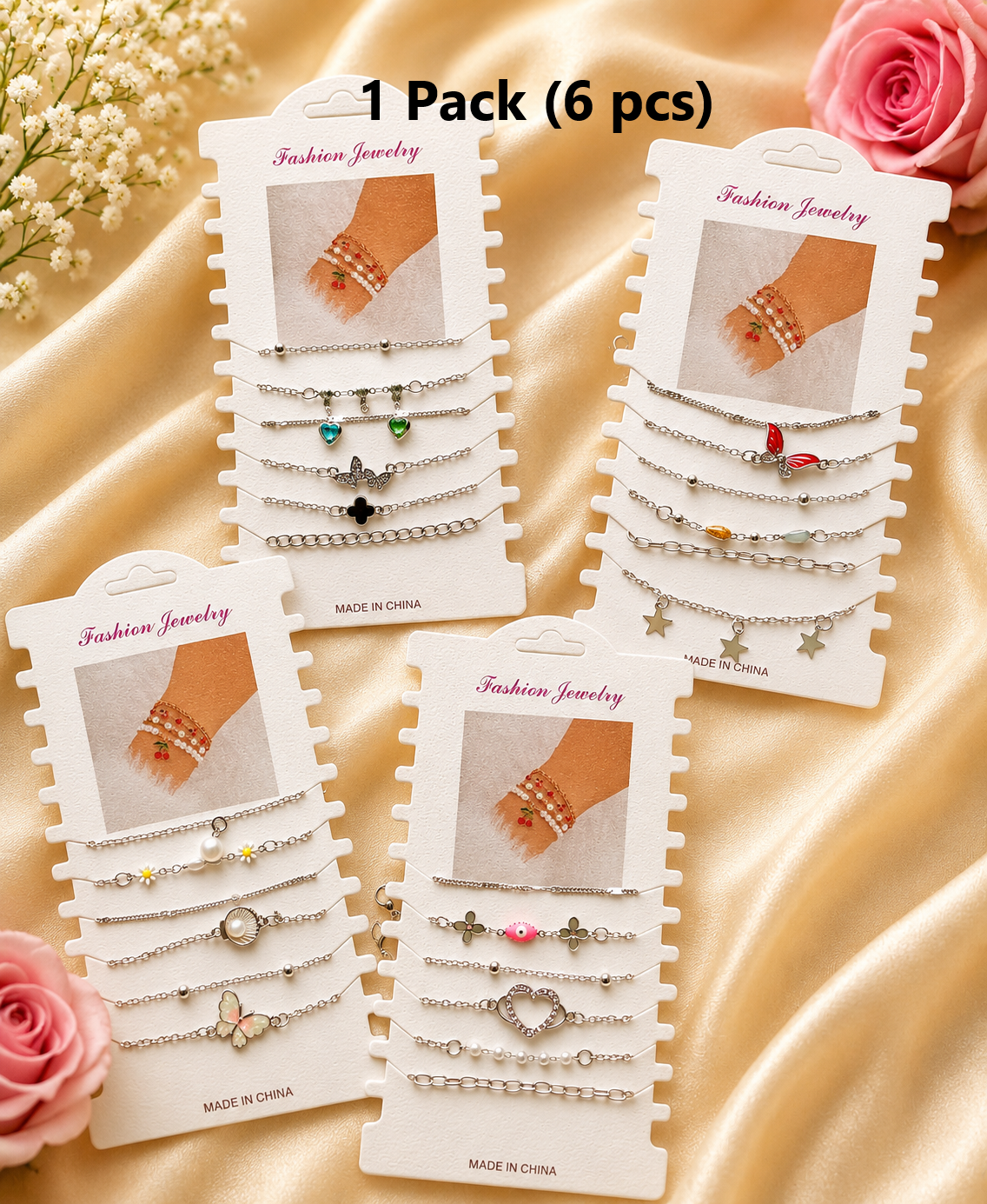 6 pcs Bracelets - Silver