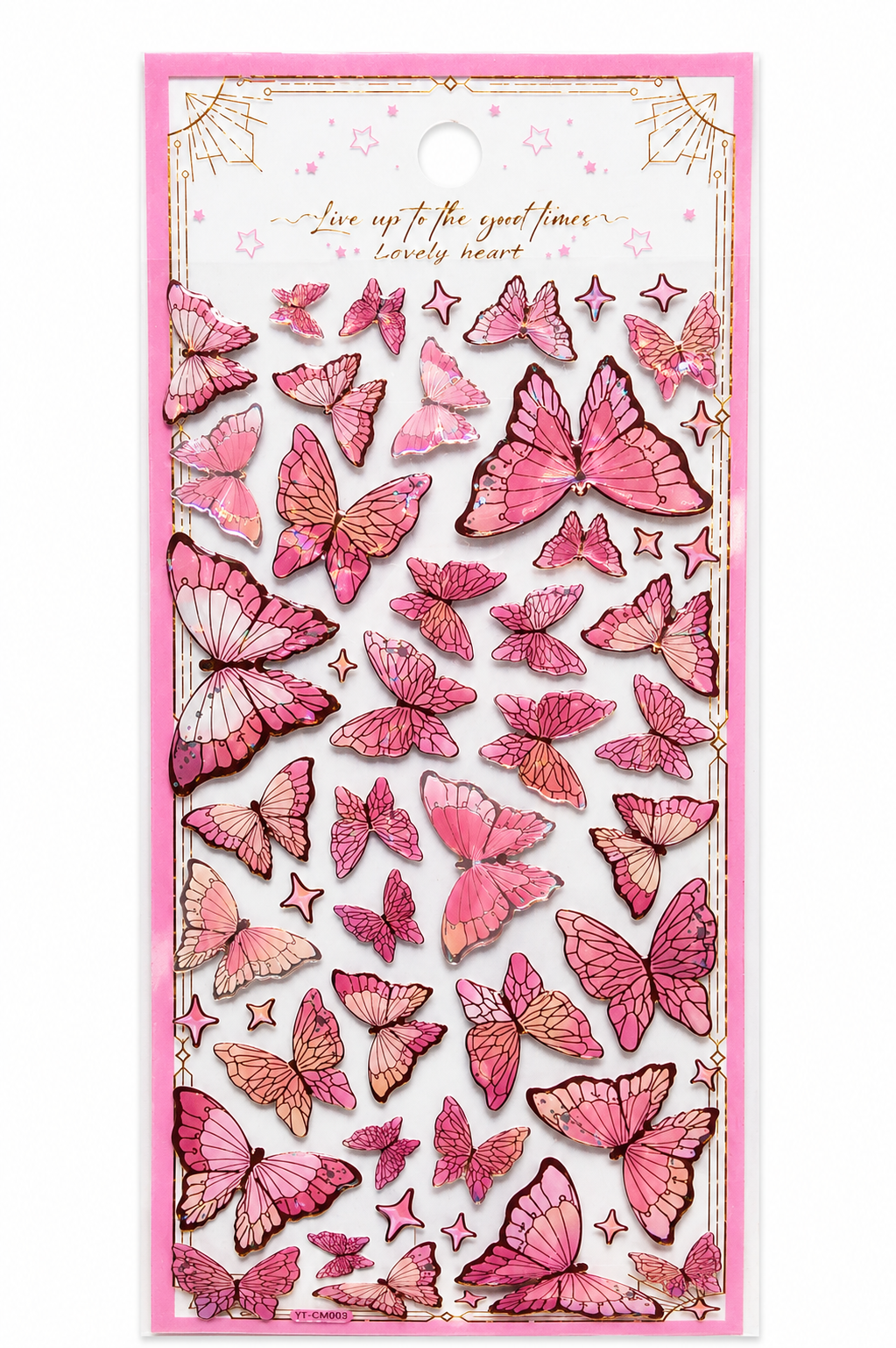 Pink butterfly sticker sheet with gold accents