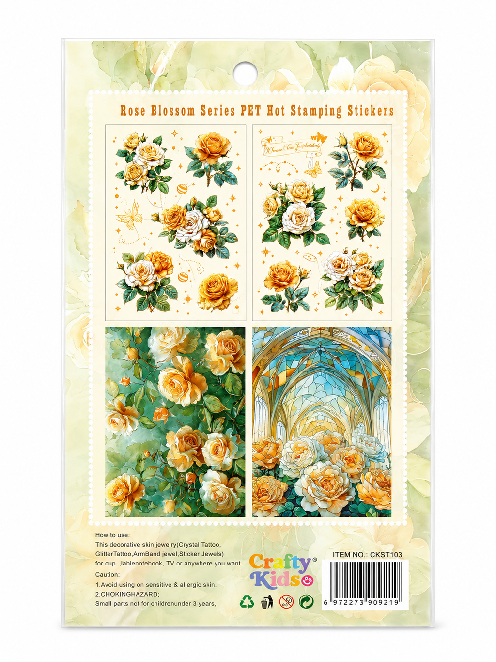 Floral sticker pack with golden accents - 4 sheets