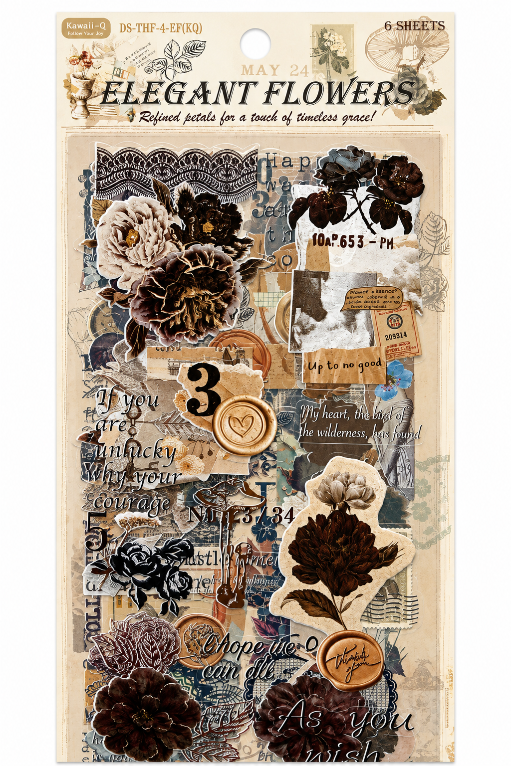 Twilight Stories vintage floral sticker set - 6 Sheets