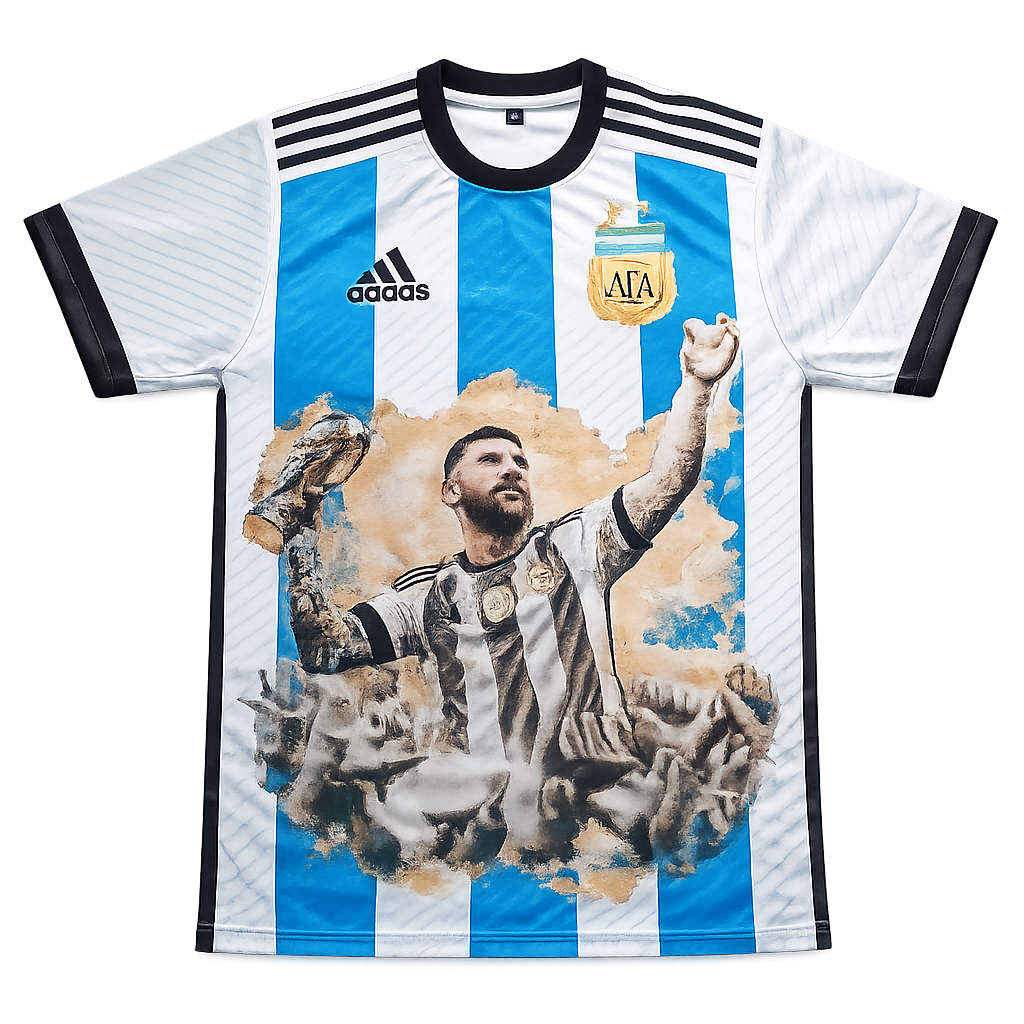 Messi in Argentina jersey with World Cup