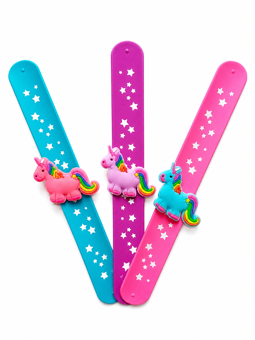 Colorful slap bracelets with unicorn charms