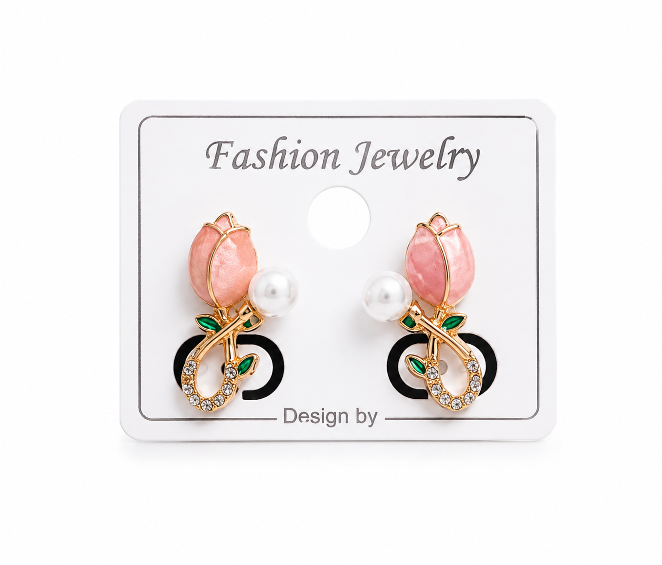 Elegant pink rose earrings with pearls