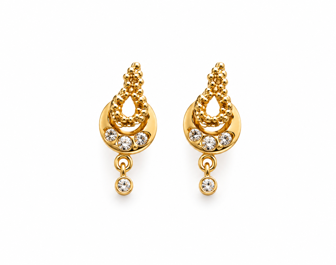 Elegant gold drop earrings with crystals