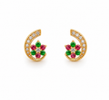 Gold crescent earrings with gem clusters