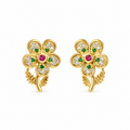 Gold floral stud earrings with gemstones