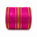 Vibrant Rani Pink and Gold metal Bangle