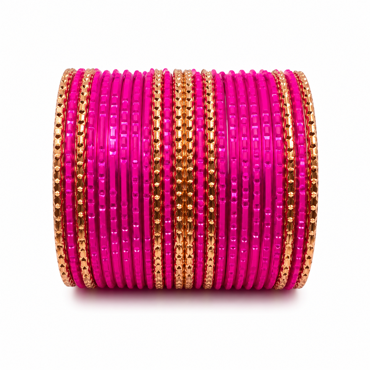 Vibrant Rani Pink and Gold metal Bangle