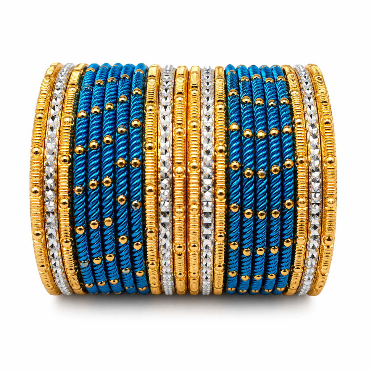 Blue and Gold Textured Metal Bangle