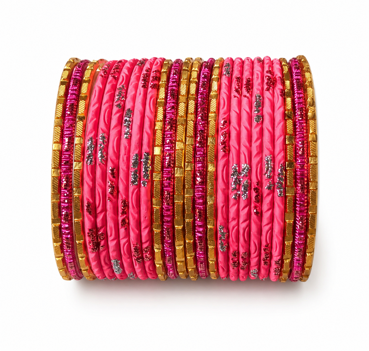 Hot Pink and Gold Metal Bangle