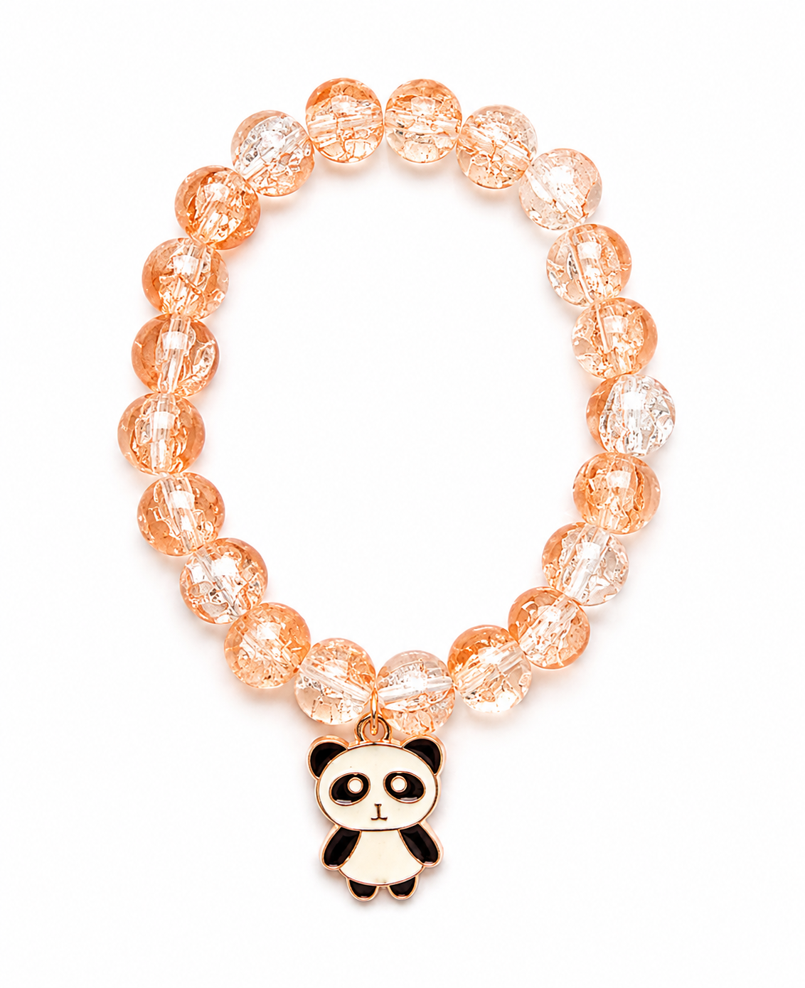 Peach Crackle Bead Bracelet with Panda Charm