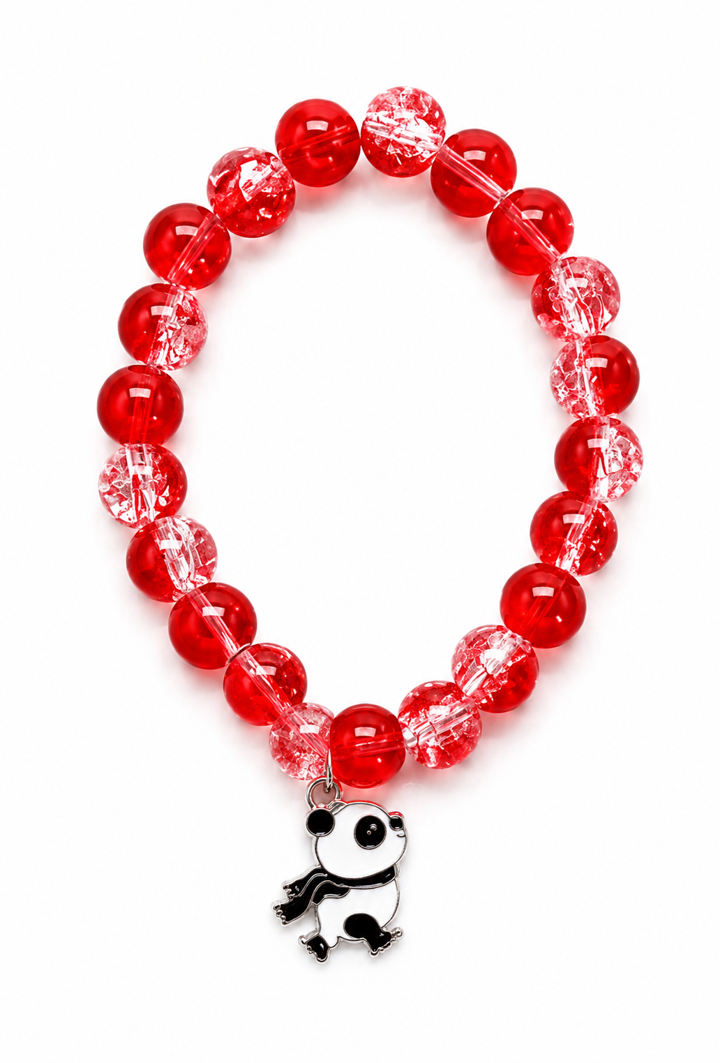 Red Crackle Bead Panda Bracelet