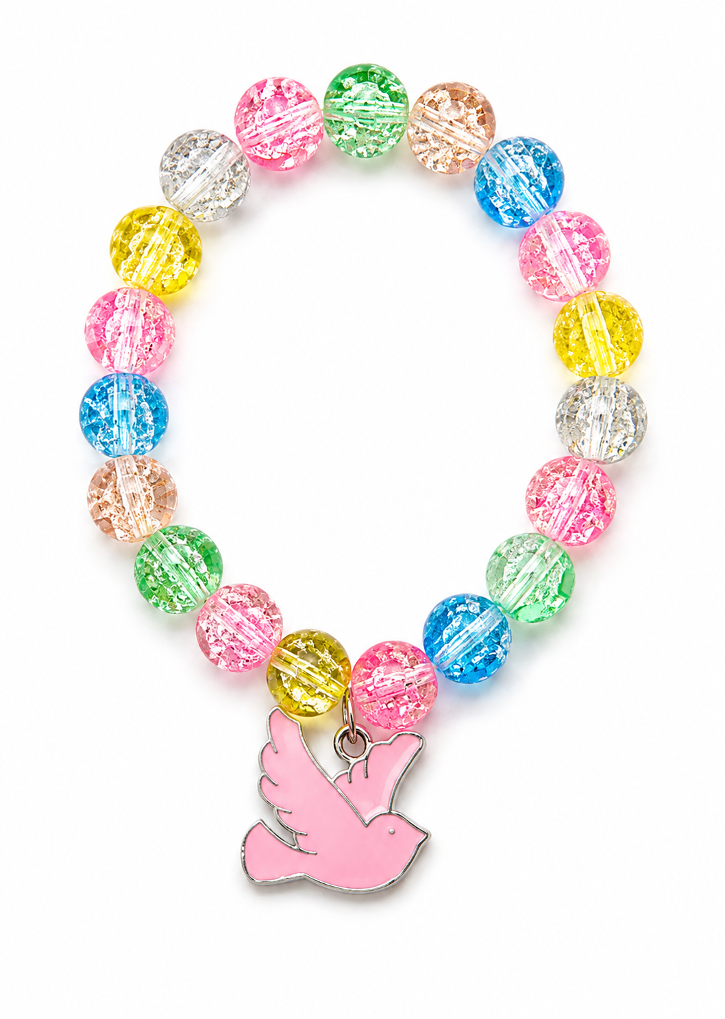 Colorful Crackle Bead Bracelet with Dove Charm