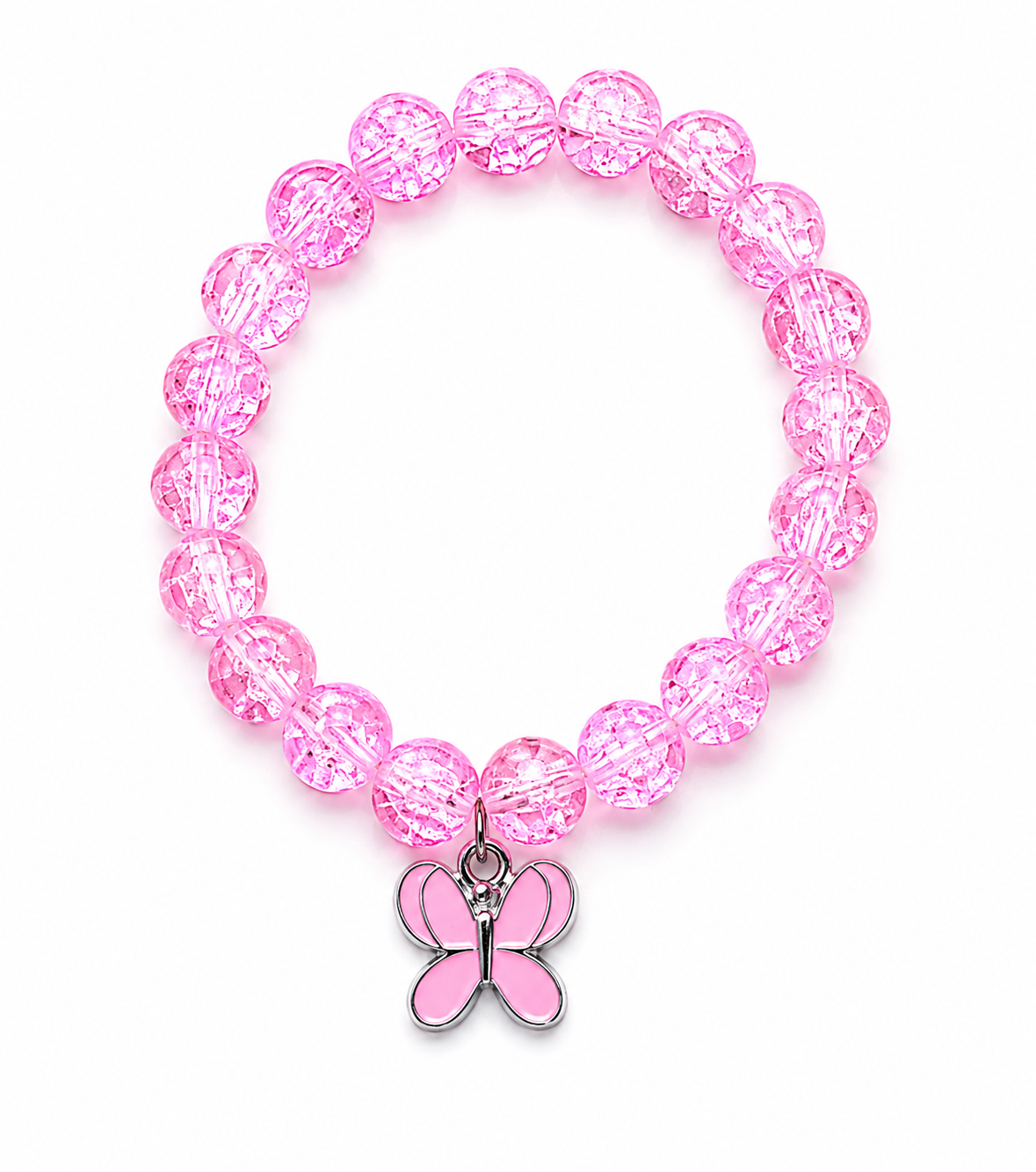 Pink Crackle Bead Butterfly Bracelet