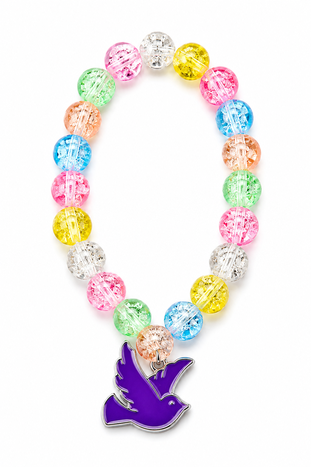 Rainbow Beaded Bracelet with Bird Charm