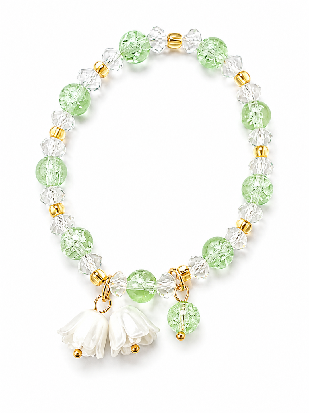 Green Crystal Flower Charm Bracelet