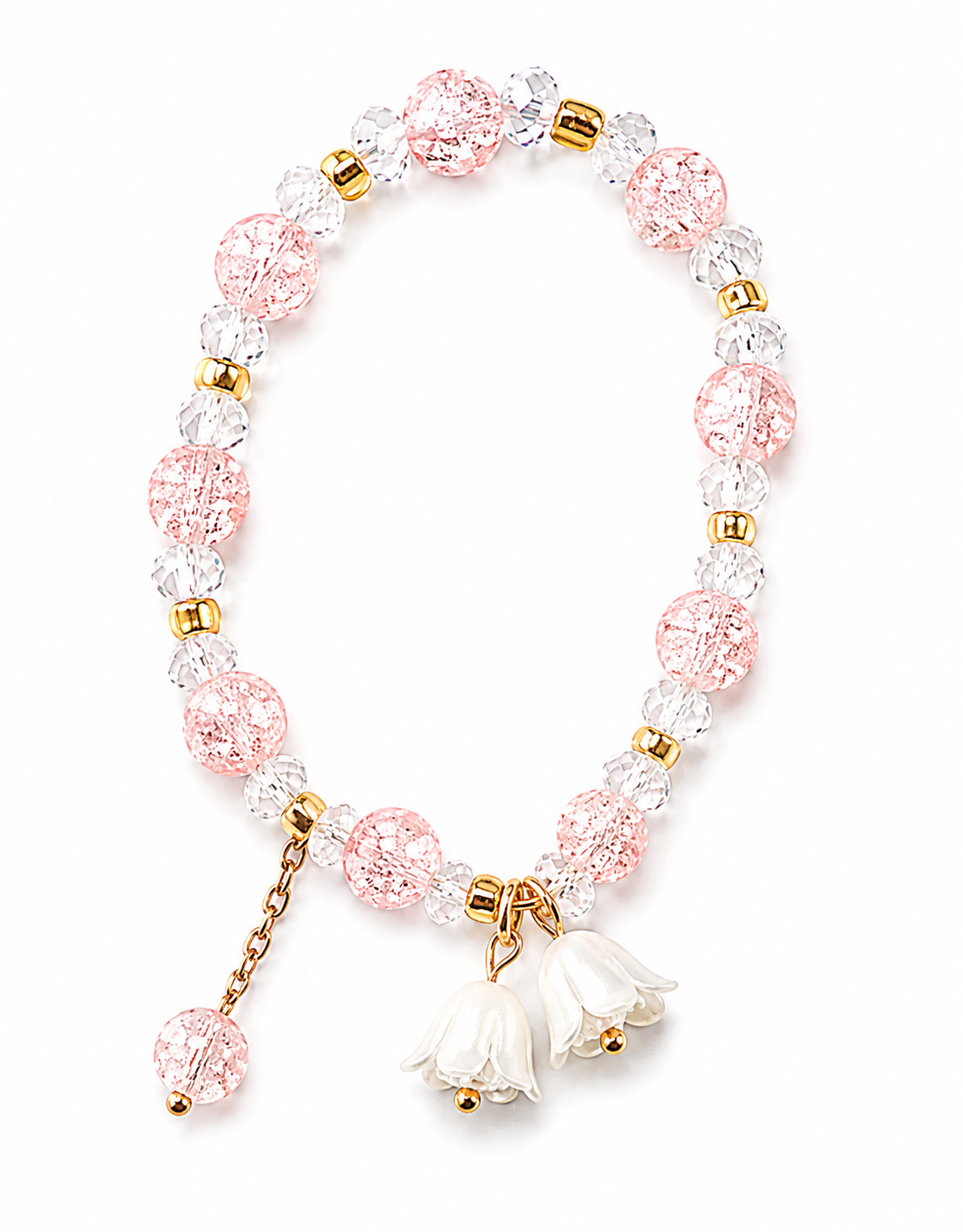 Pink Crystal and Gold Charm Bracelet