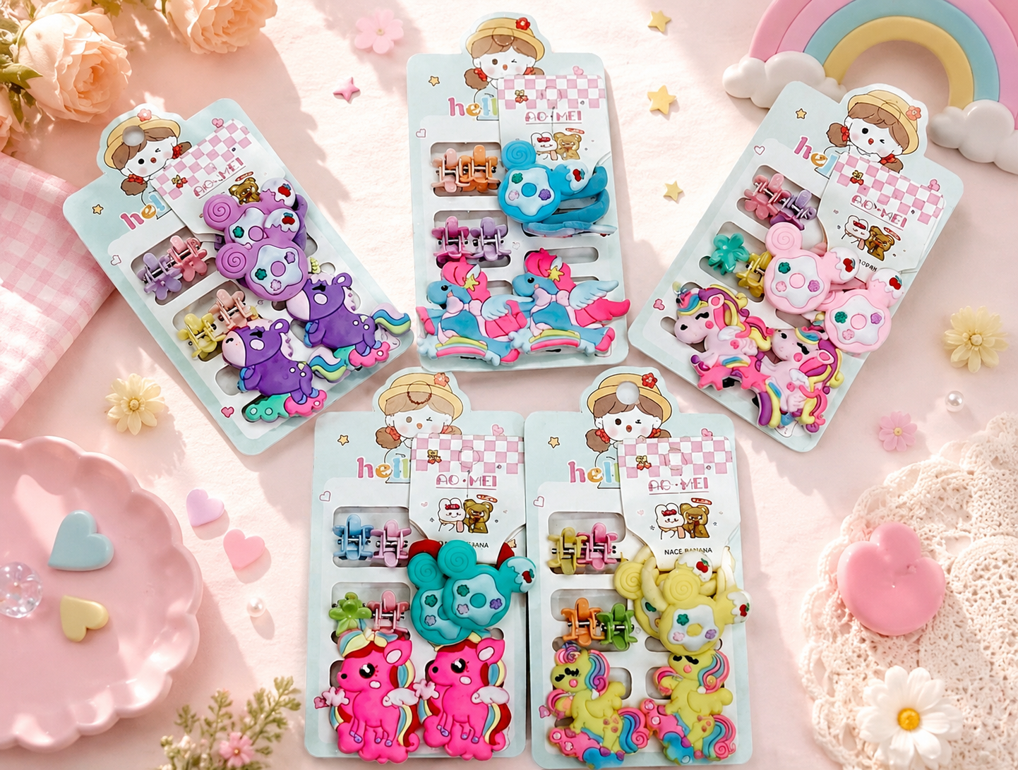 JTK Atelier - 8pcs Rainbow Unicorn Ice Cream Hair Clips Set Baby