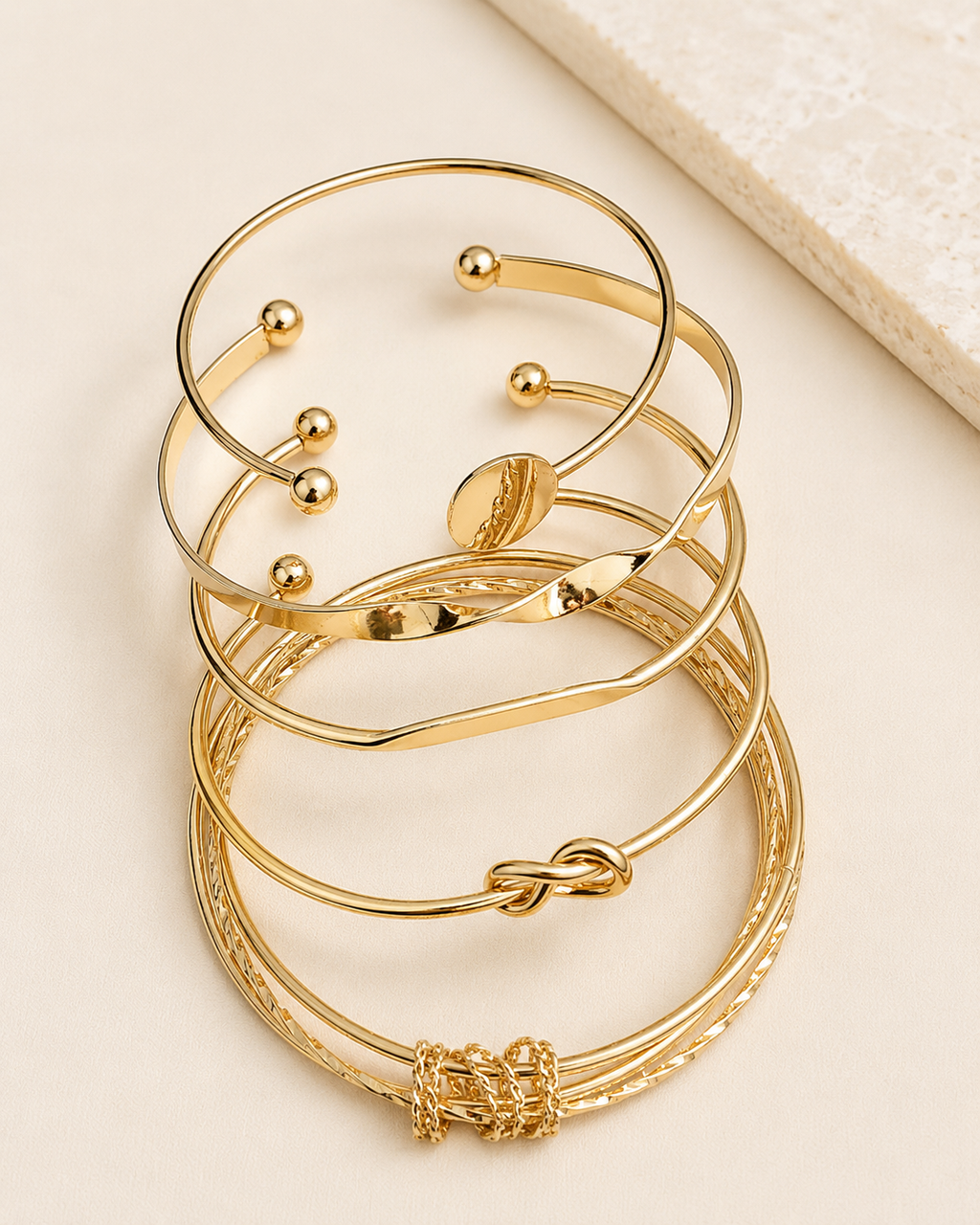 JTK Atelier 5pcs set Design Bracelet For Women Twisted - Gold