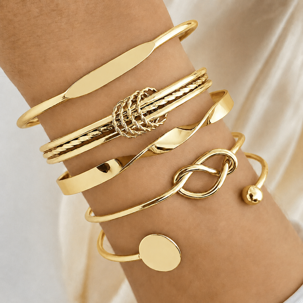 JTK Atelier 5pcs set Design Bracelet For Women Twisted - Gold