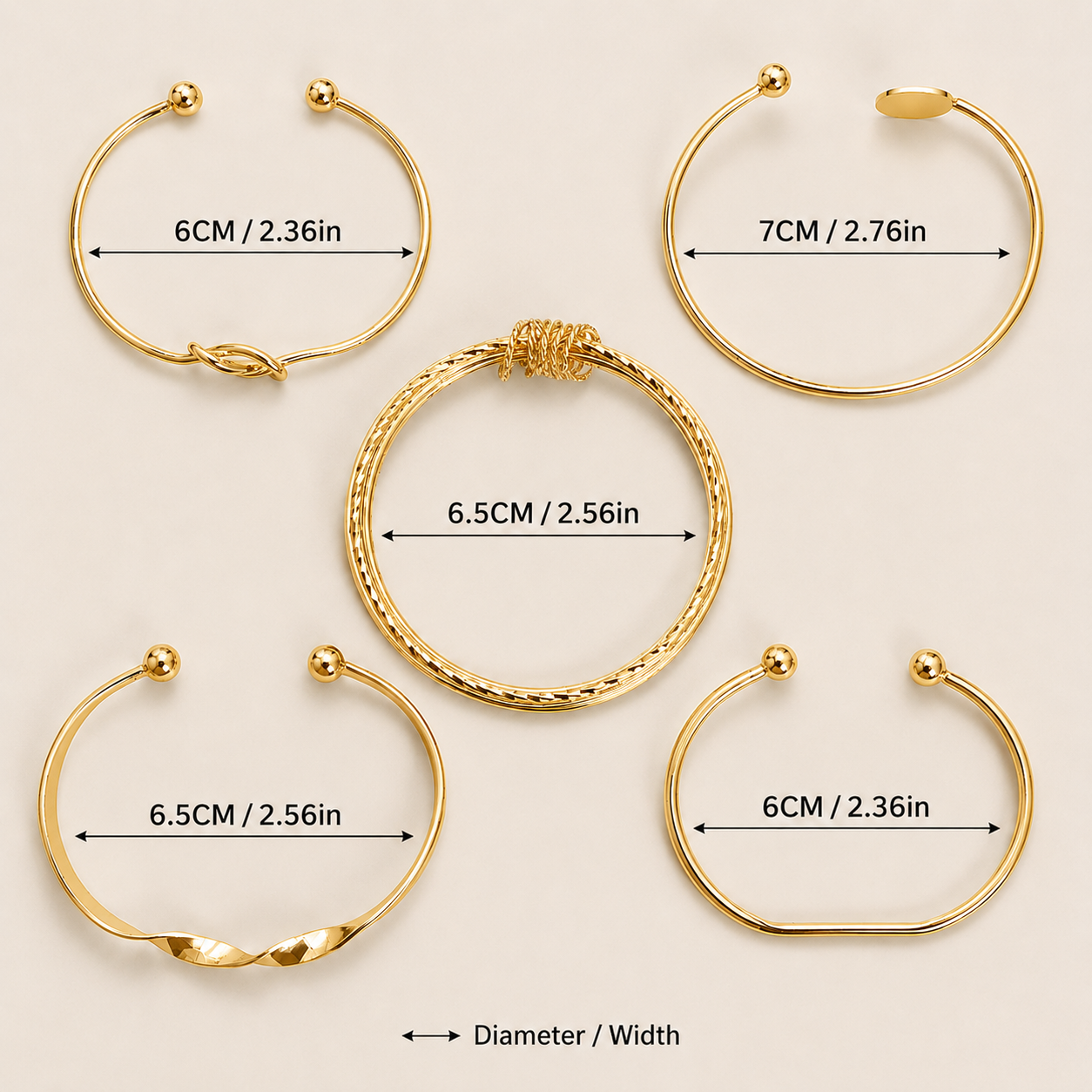 JTK Atelier 5pcs set Design Bracelet For Women Twisted - Gold