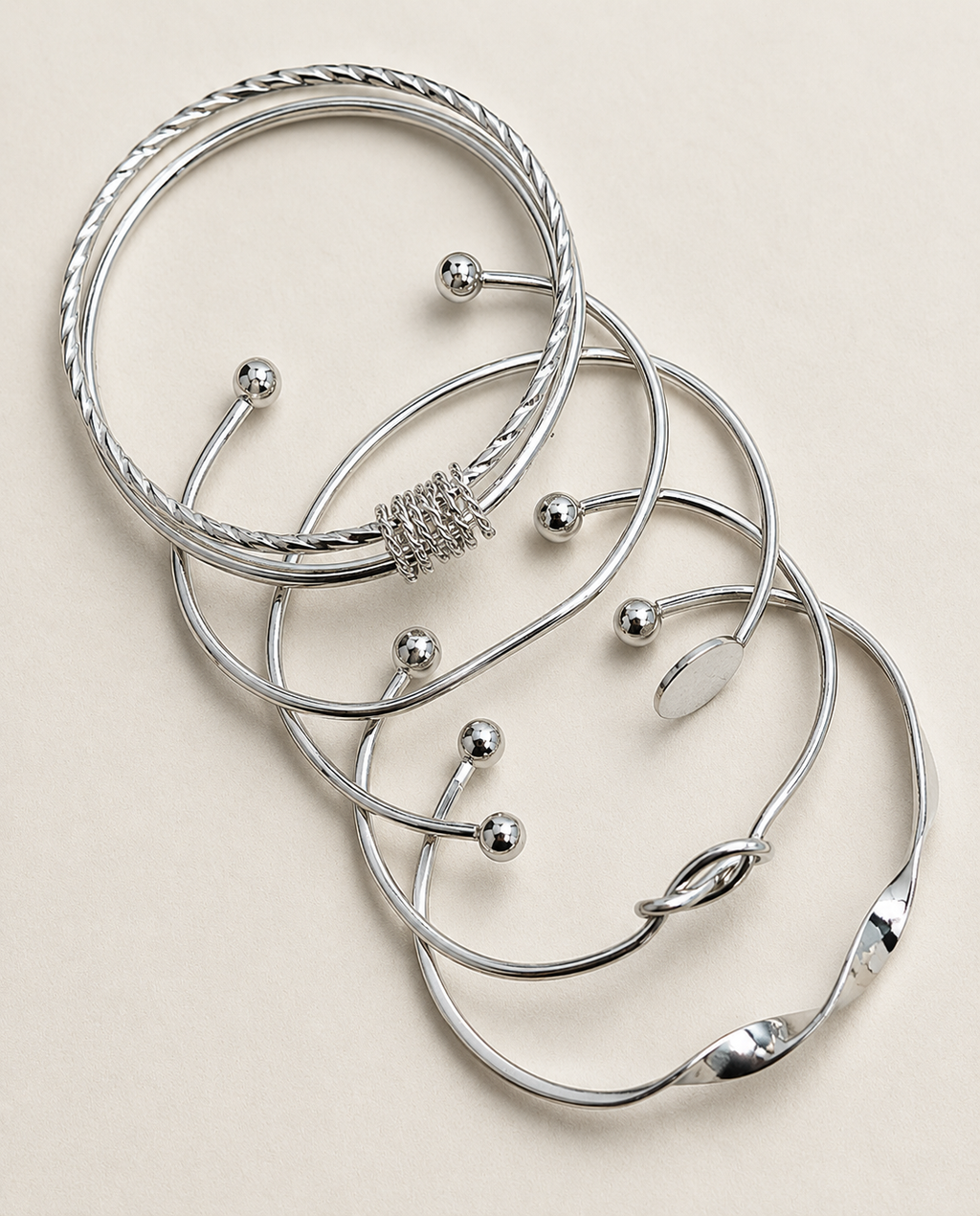 JTK Atelier 5pcs set Design Bracelet For Women Twisted - Silver