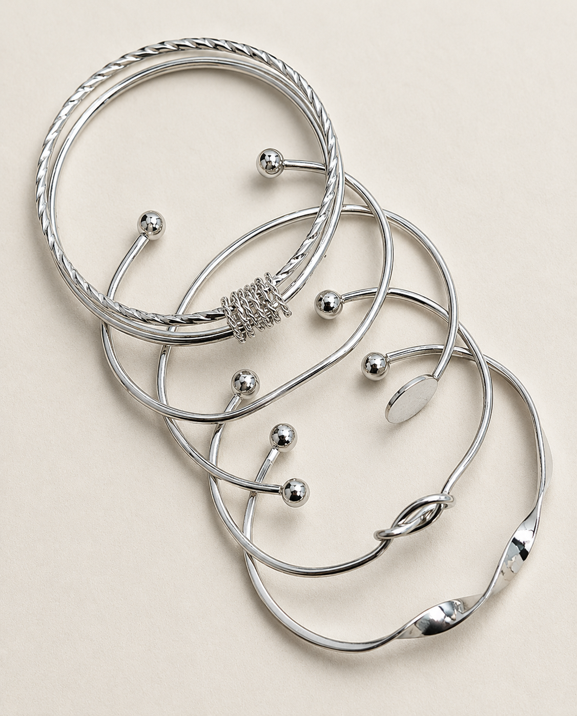JTK Atelier 5pcs set Design Bracelet For Women Twisted - Silver