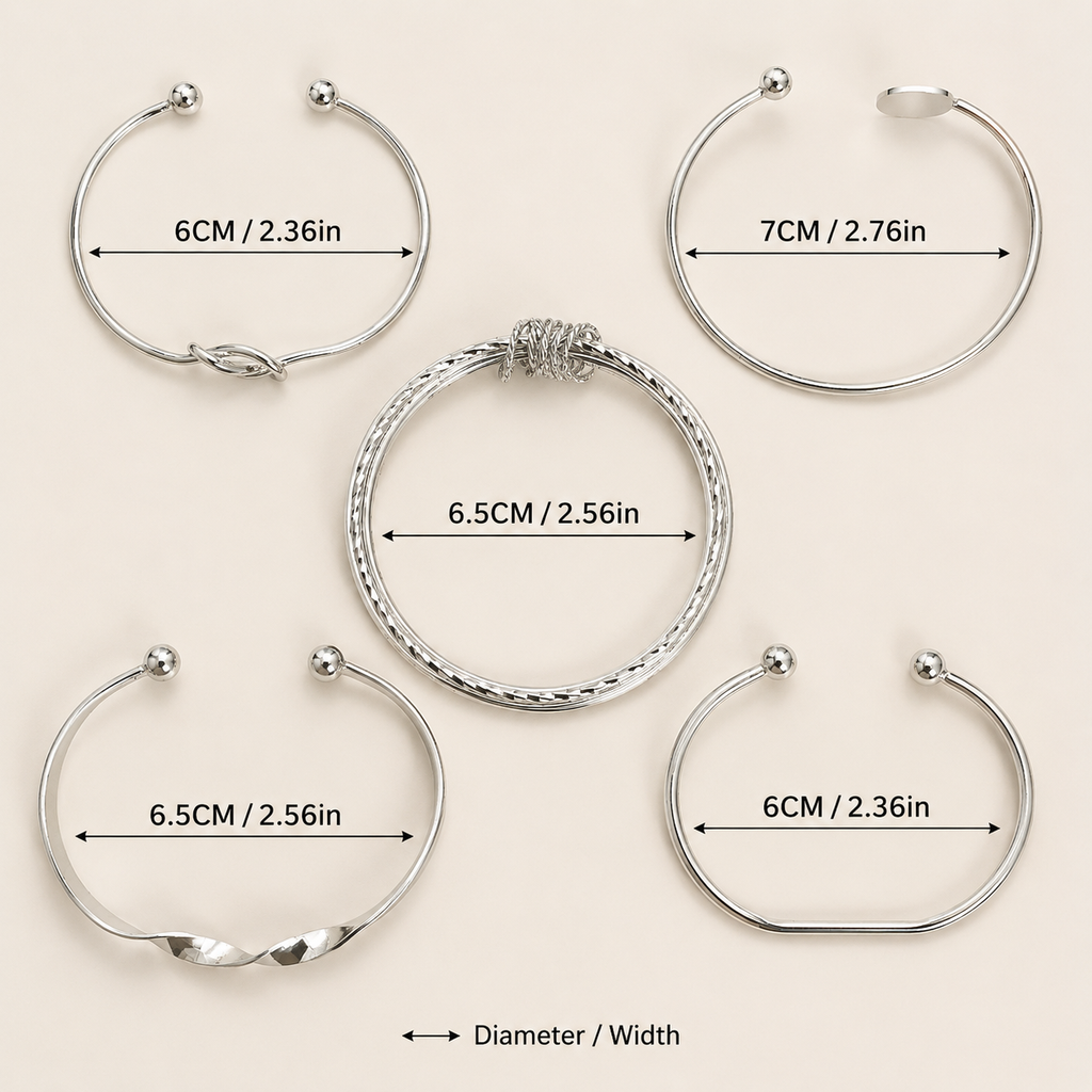 JTK Atelier 5pcs set Design Bracelet For Women Twisted - Silver